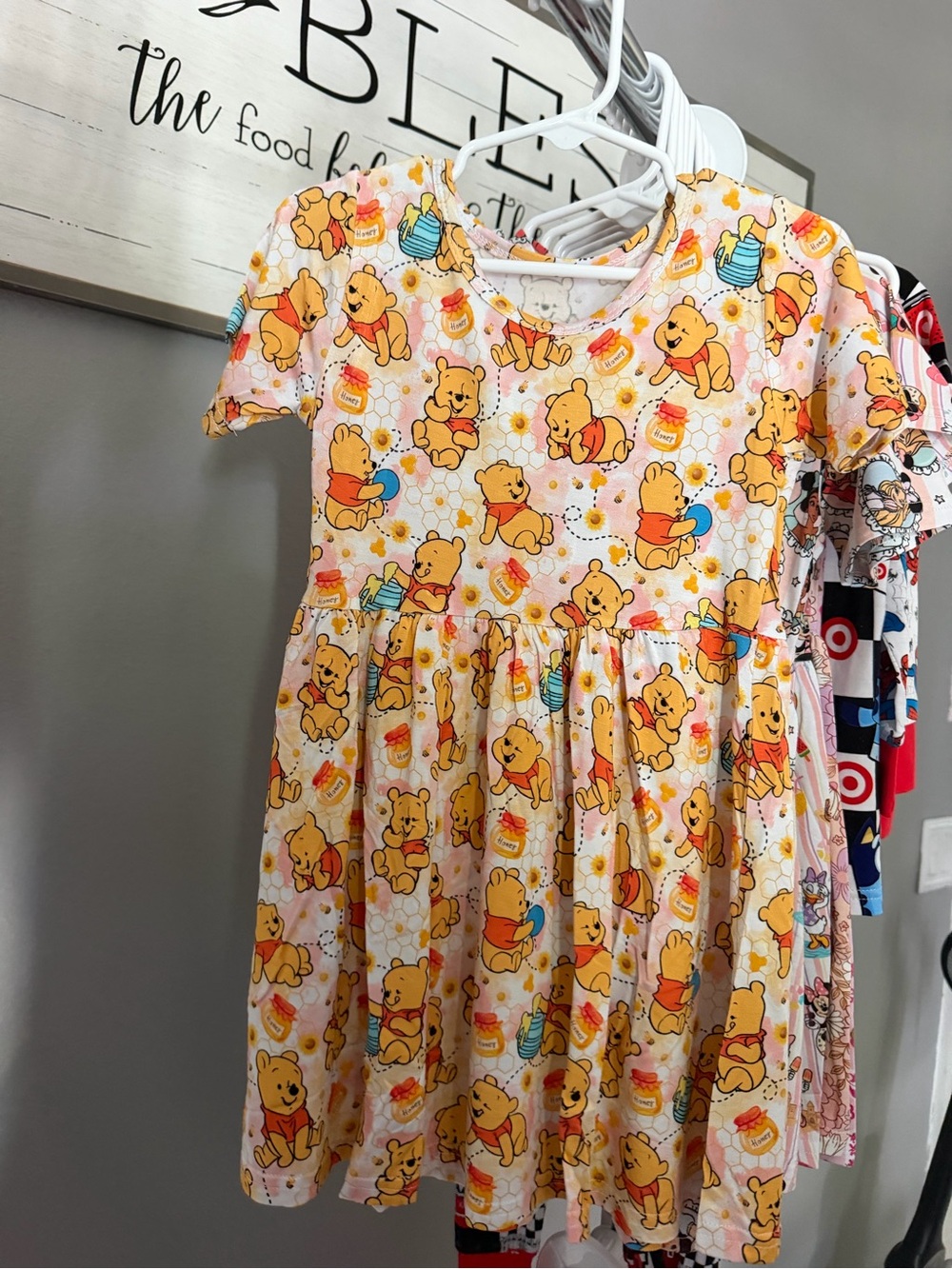 NEW Bamboo 3T Winnie the Pooh Print Short Sleeve Dress - Yellow